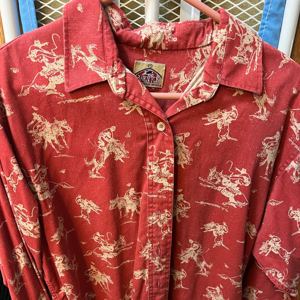 Red Western Print Button-Down Shirt